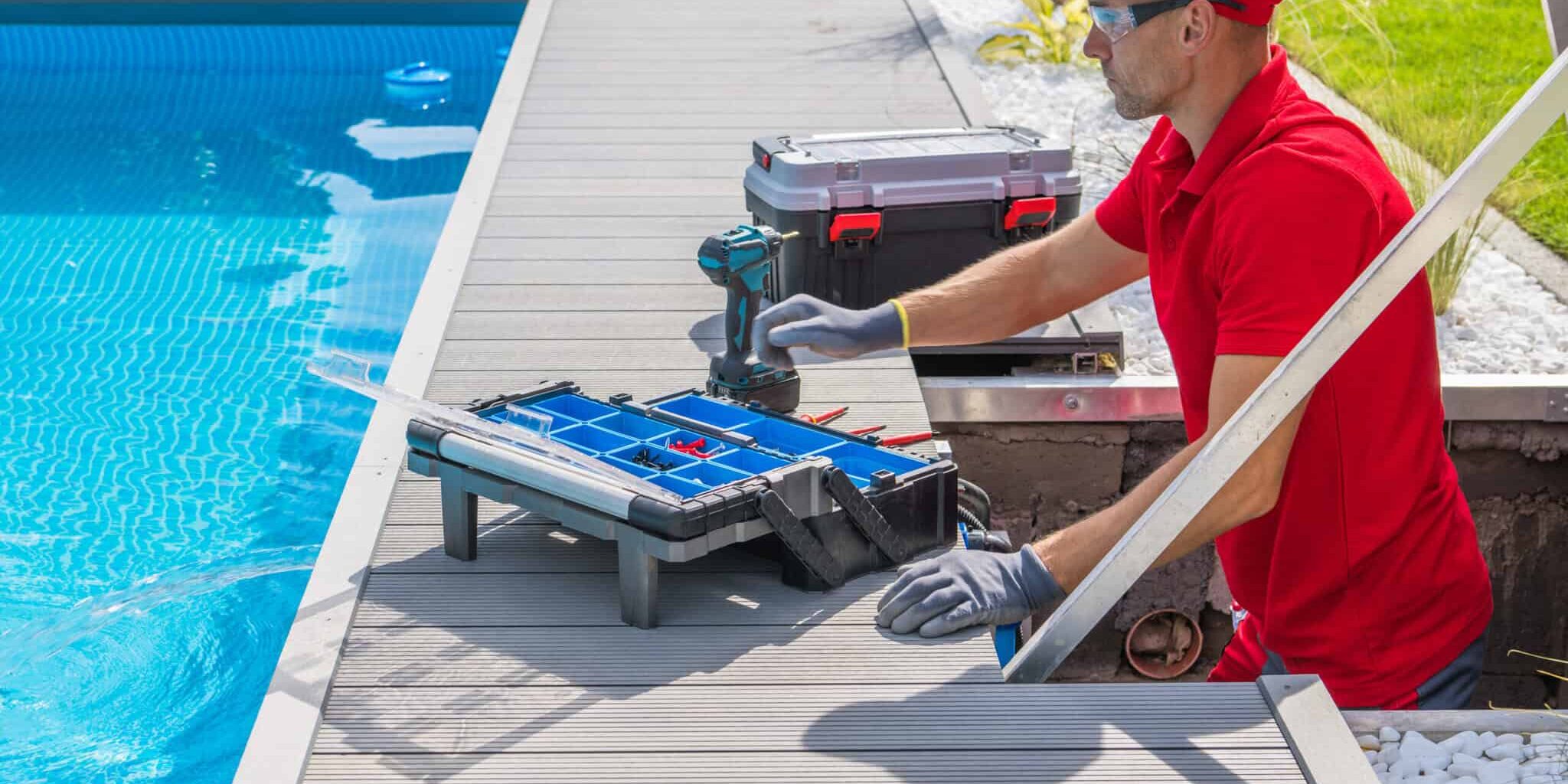 outdoor pool maintenance service worker